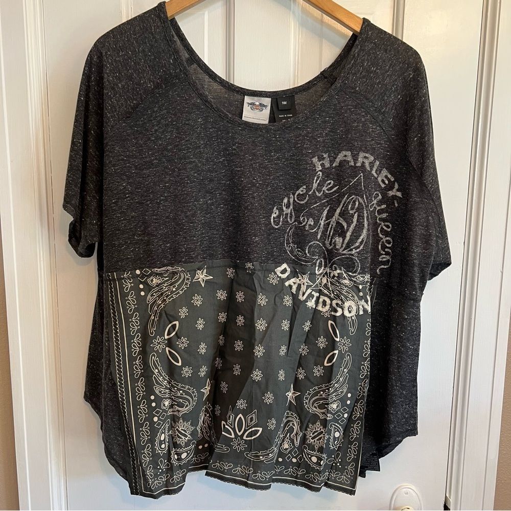 Harley-Davidson Black and White Bandana Panel Short Sleeve Tee